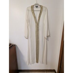 Vibe Swimwear White Sheer Embellished Kaftan Cover Up Gold Coin Turquoise Medium